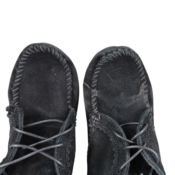 Minnetonka Shoes Womens 8 Moccasin Chukka Ankle Bootie Leather Black Lace Up - Picture 7 of 14